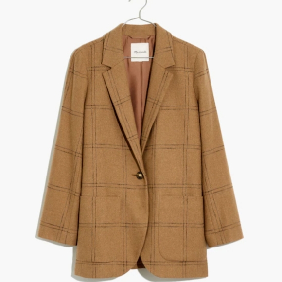 NWOT Madewell Larsen Blazer in Windowpane Plus Size 3X Black & Tan - Picture 5 of 12